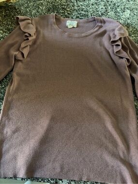 Hippie Rose Mauve Ribbed Knit Top with Ruffle Shoulders